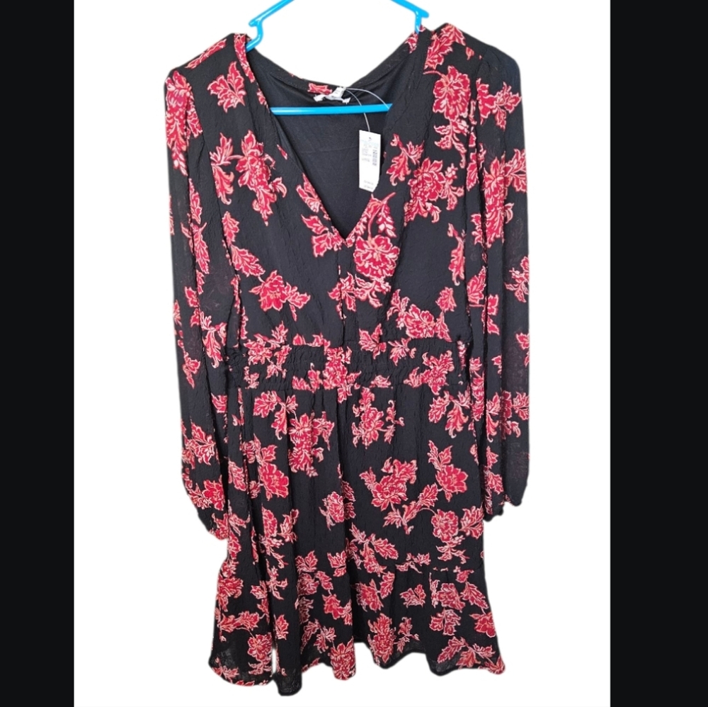 Maurices - Floral Black and Red Skater Dress - Midi